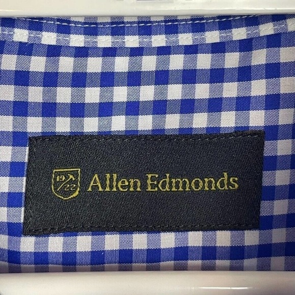 Allen Edmonds Men's Size XL Blue White Gingham Plaid Button Up‎ Long Sleeve - Picture 4 of 7